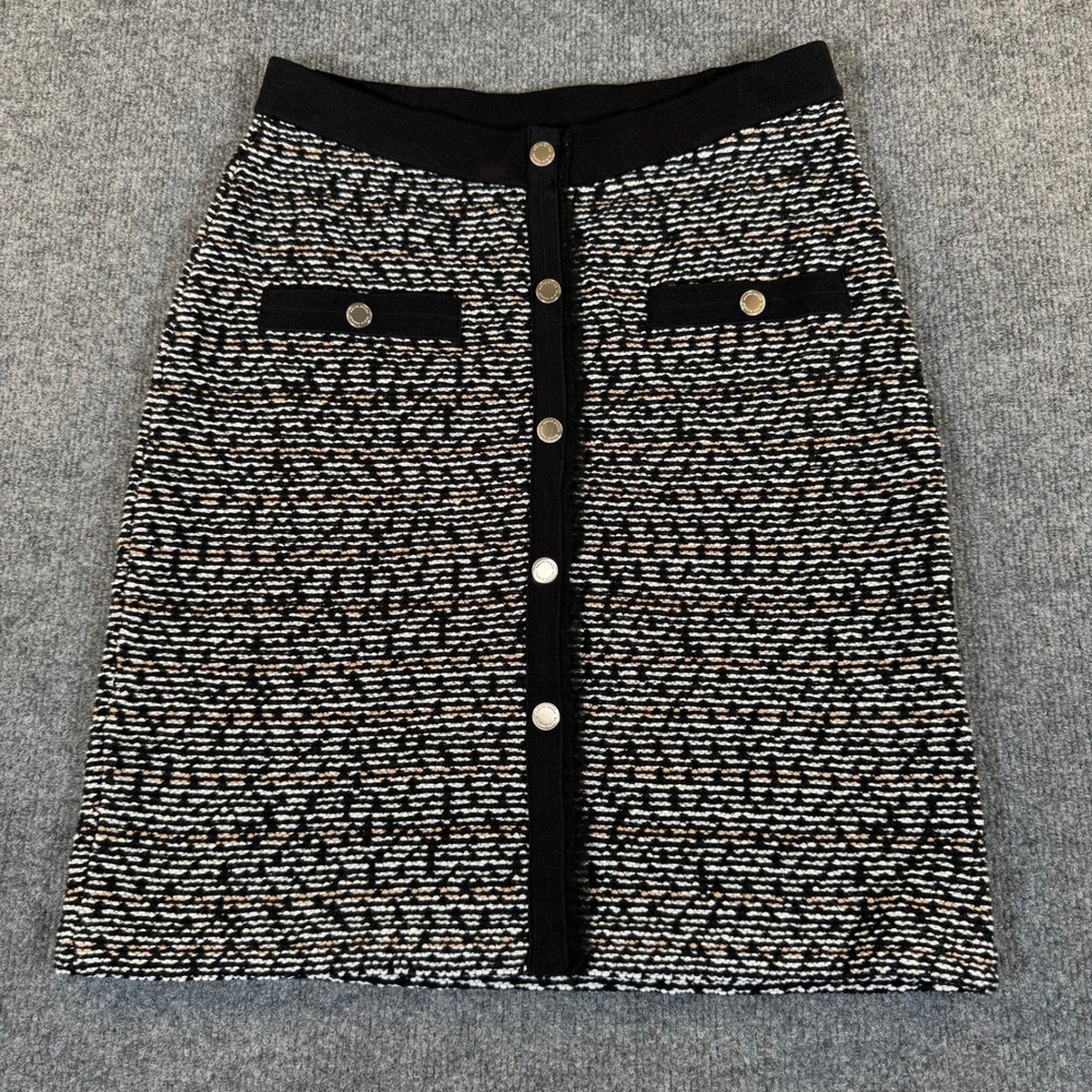 White House Black Market Knit Button Front Mini Skirt Womens Medium #2898